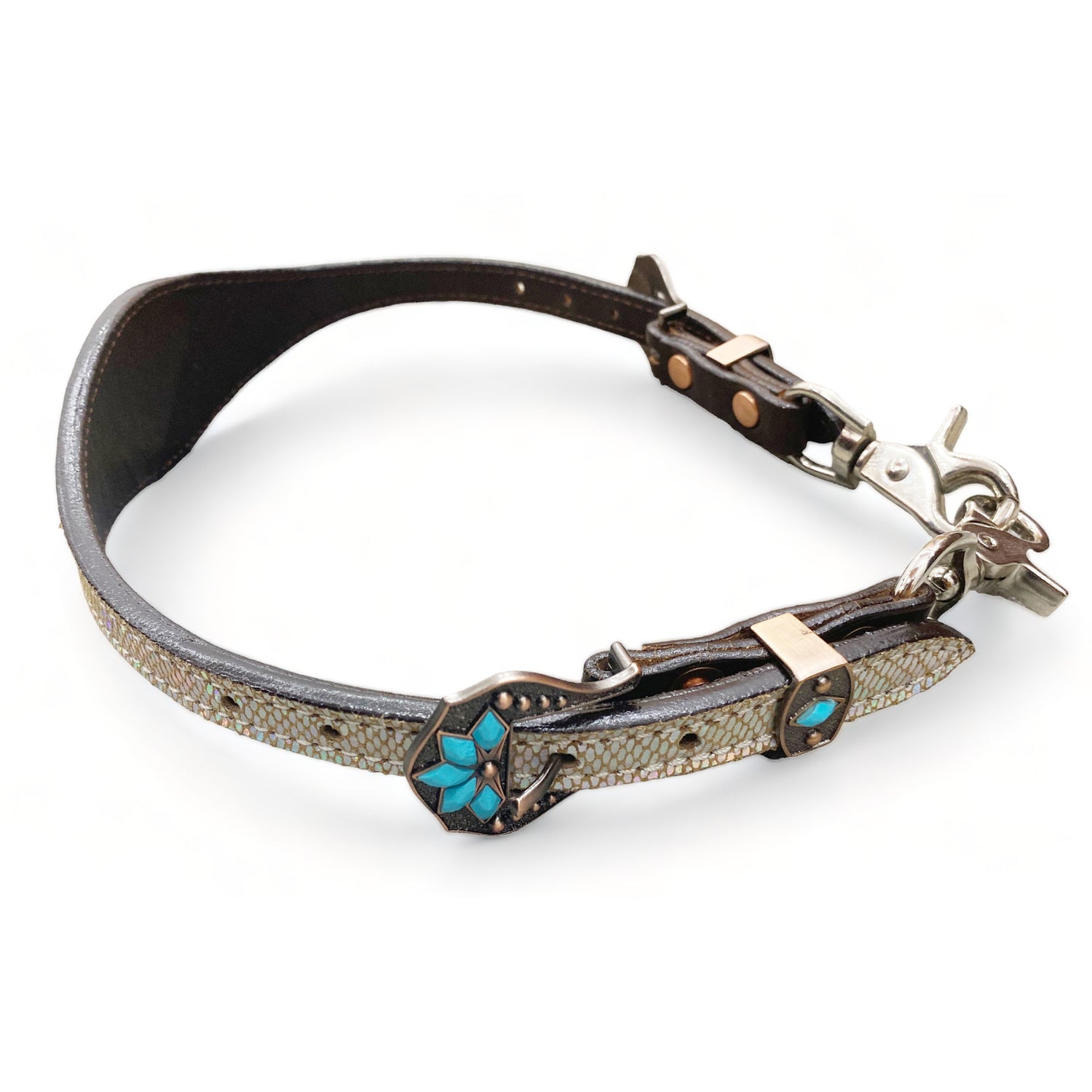 MOUSM MOUSM Western Wither Strap - Stylish Horse Tack Accessory Decorated with Holographic Snake Print Leather, Turquoise Buckstitch &amp; Floral Carving