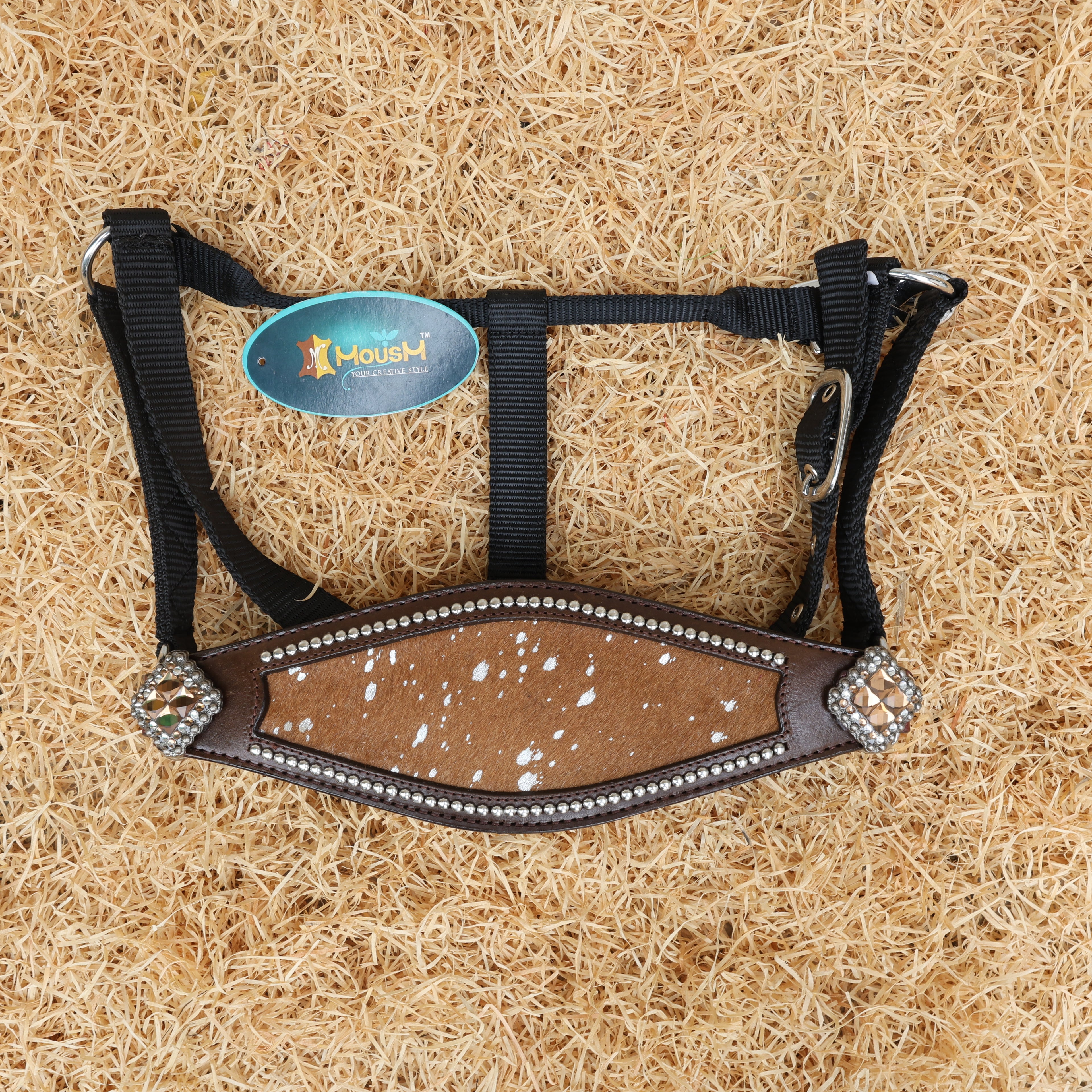 MOUSM Western Headstall and Breast Collar Tack Set for Horse – Argentina Cow Leather Western Bridles and Headstalls Decorated with Dark Tan-Silver Metallic Acid Wash Cowhide Finish