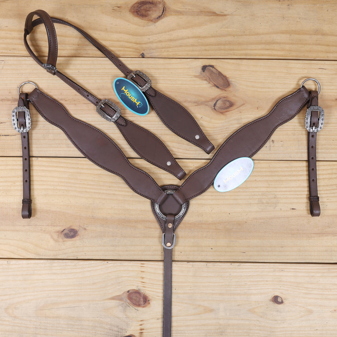 Full size horse Western headstall set with smart plain brown leather one ear design