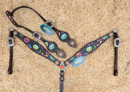 fluorescent pumpkin and bat print western horse tack set perfect for halloween parties