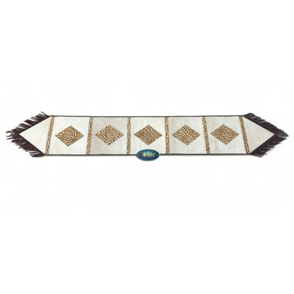 MOUSM Real Cow Hide Leather Table Runner - 72x12 Inches, Embroidered Leopard Print with Brown Leather Fringe for Rustic Farmhouse Table Centerpiece Wedding Dinner party