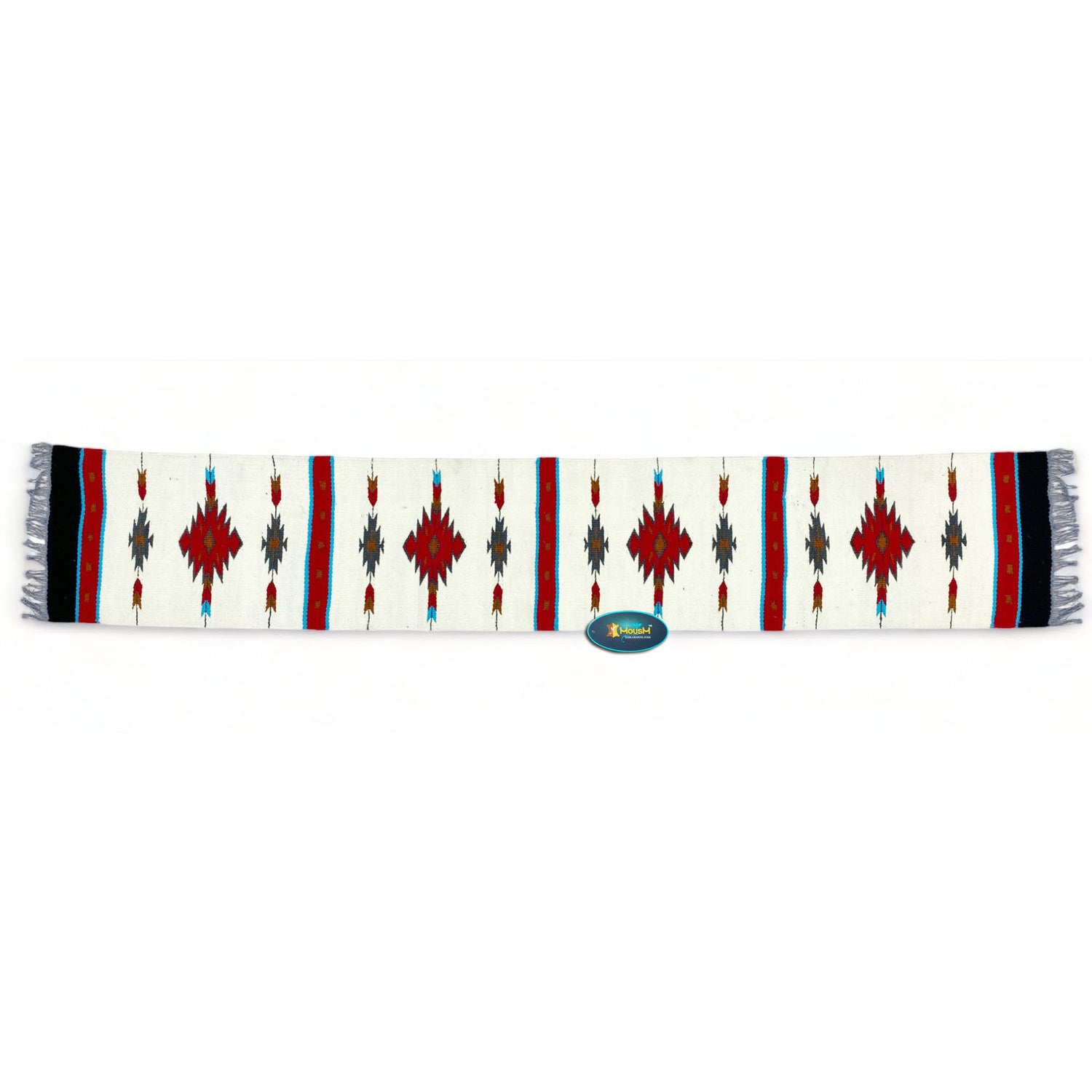 MOUSM Handwoven Cotton Table Runner with Traditional Geometric Square-Cut Design – Home Décor Accent for Coffee Tables &amp; Dining Tables, Fringed Edges on Both Ends