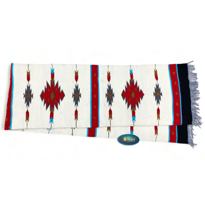 MOUSM Handwoven Cotton Table Runner with Traditional Geometric Square-Cut Design – Home Décor Accent for Coffee Tables &amp; Dining Tables, Fringed Edges on Both Ends