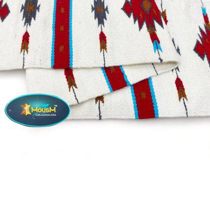 MOUSM Handwoven Cotton Table Runner with Traditional Geometric Square-Cut Design – Home Décor Accent for Coffee Tables &amp; Dining Tables, Fringed Edges on Both Ends