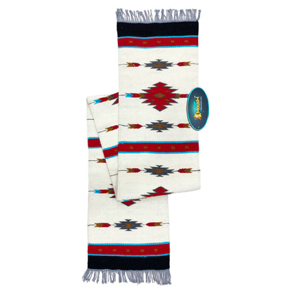 MOUSM Handwoven Cotton Table Runner with Traditional Geometric Square-Cut Design – Home Décor Accent for Coffee Tables &amp; Dining Tables, Fringed Edges on Both Ends