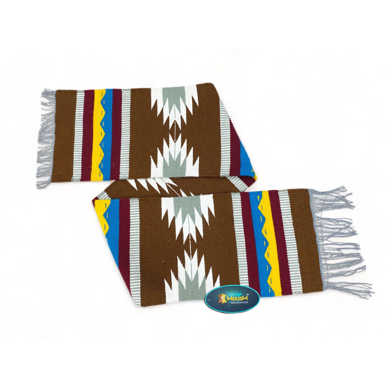 MOUSM Handwoven Cotton Table Runner – Southwestern Rustic Décor, Brown Geometric Boho Table Accent, Farmhouse Dining Textile with Fringed Edges