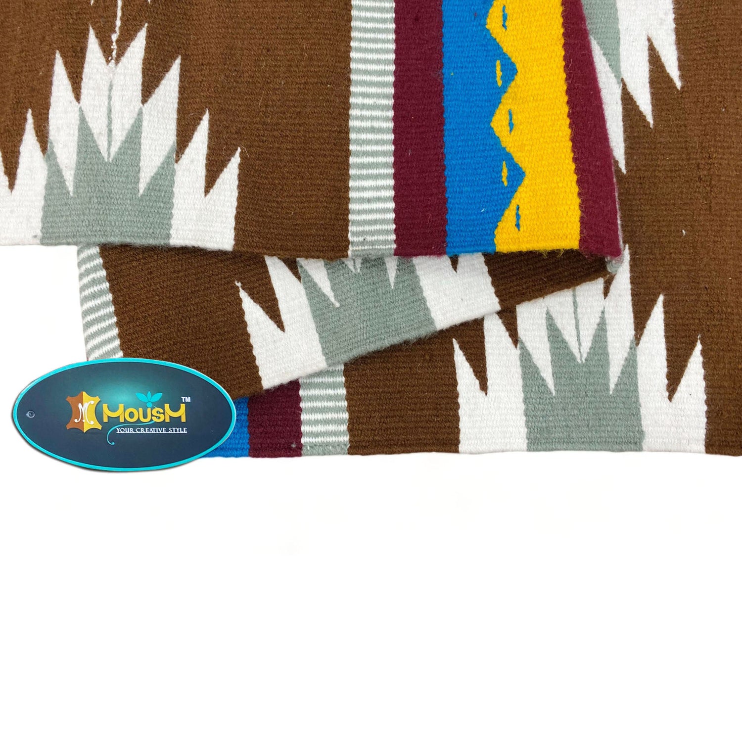 MOUSM Handwoven Cotton Table Runner – Southwestern Rustic Décor, Brown Geometric Boho Table Accent, Farmhouse Dining Textile with Fringed Edges