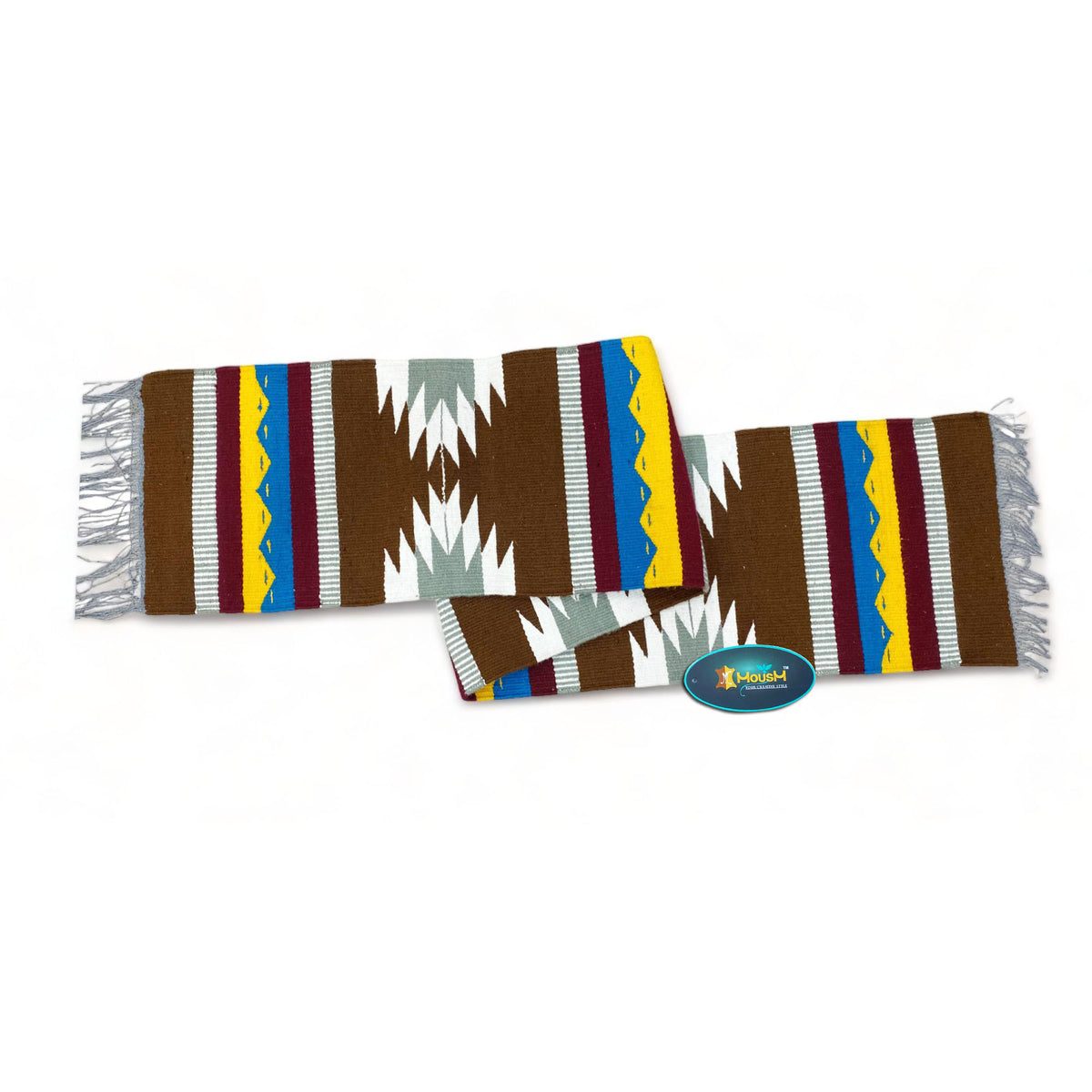 MOUSM Handwoven Cotton Table Runner – Southwestern Rustic Décor, Brown Geometric Boho Table Accent, Farmhouse Dining Textile with Fringed Edges.