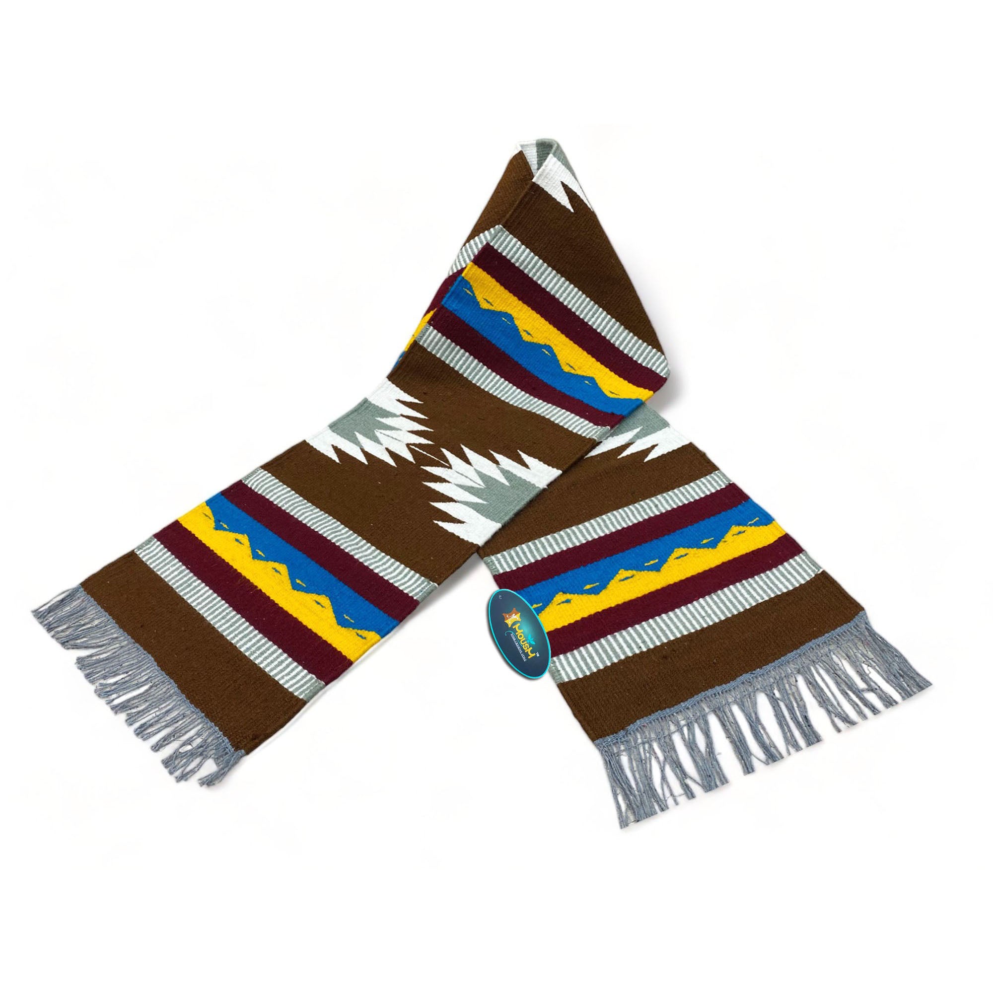 MOUSM Handwoven Cotton Table Runner – Southwestern Rustic Décor, Brown Geometric Boho Table Accent, Farmhouse Dining Textile with Fringed Edges