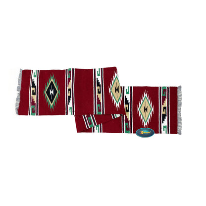 MOUSM Handwoven Cotton Table Runner – Red Southwestern Rustic Décor, Geometric Boho Table Accent, Farmhouse Dining Textile with Fringed Edges