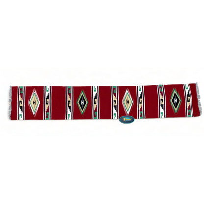 MOUSM Handwoven Cotton Table Runner – Red Southwestern Rustic Décor, Geometric Boho Table Accent, Farmhouse Dining Textile with Fringed Edges