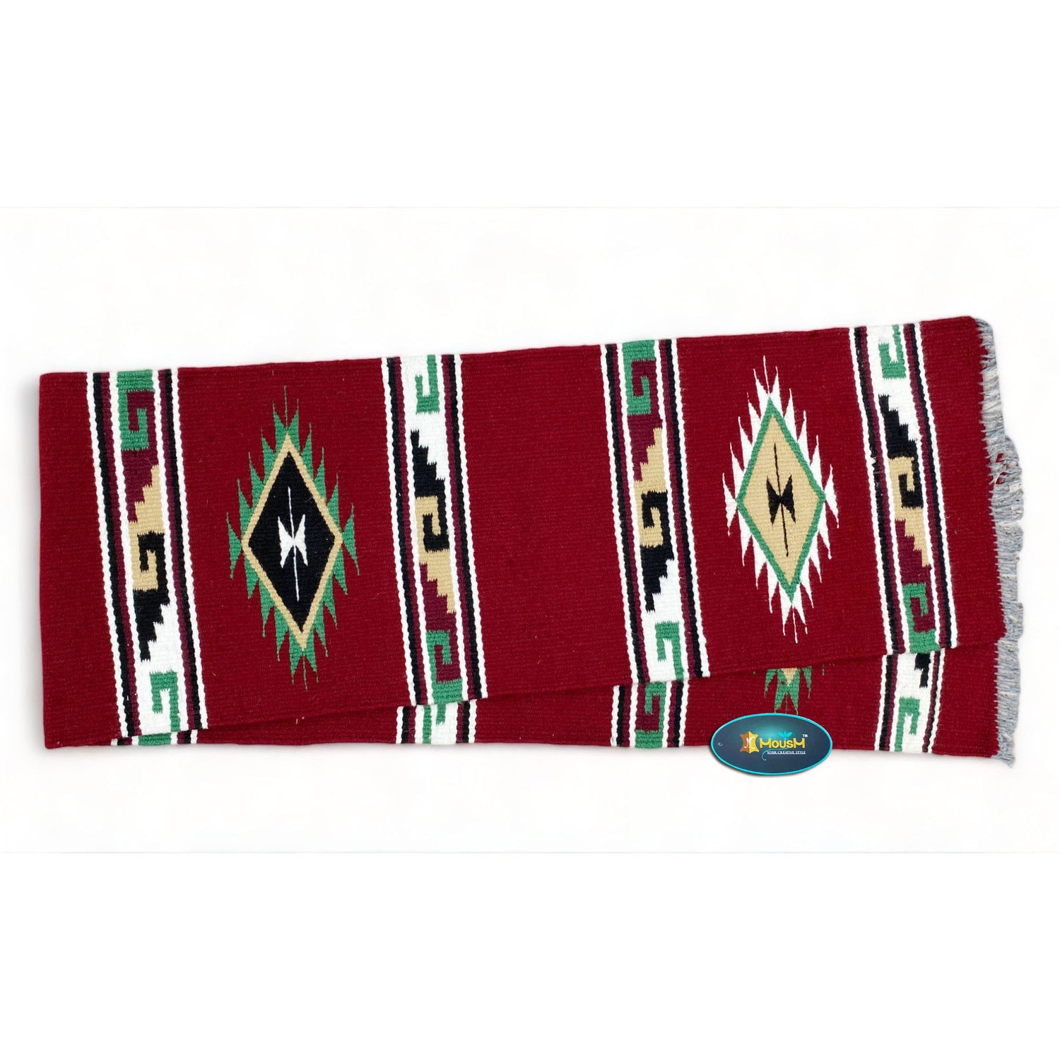 MOUSM Handwoven Cotton Table Runner – Red Southwestern Rustic Décor, Geometric Boho Table Accent, Farmhouse Dining Textile with Fringed Edges