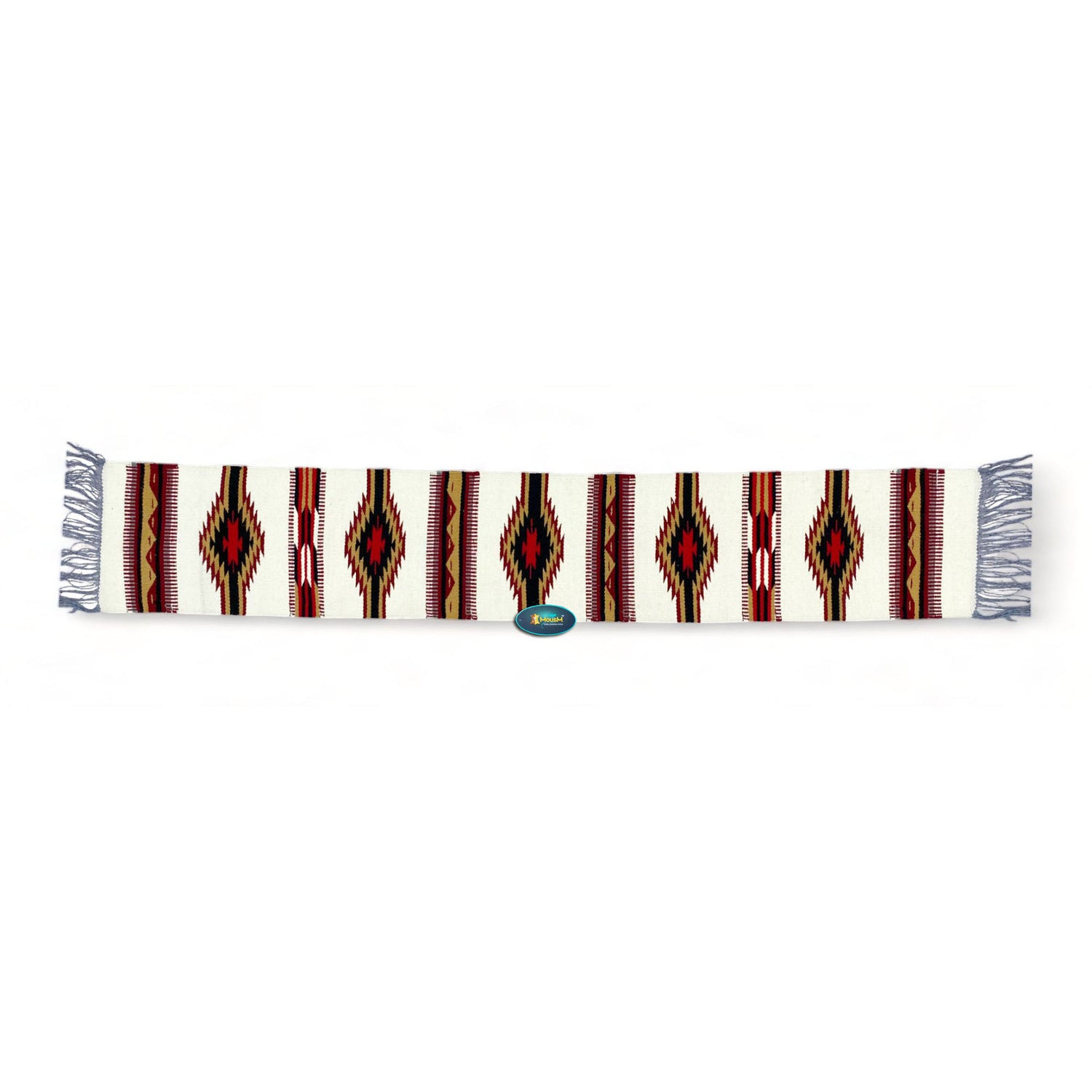 MOUSM Handwoven Cotton Table Runner – Southwestern Rustic Décor, Beige Geometric Boho Table Accent, Farmhouse Dining Textile with Fringed Edges