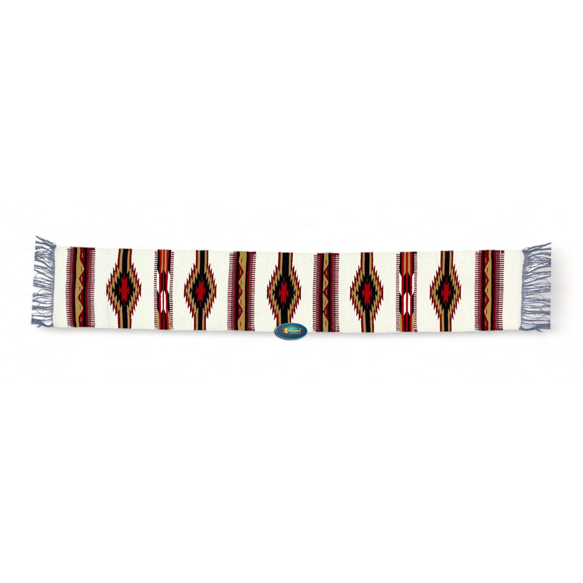 MOUSM Handwoven Cotton Table Runner – Southwestern Rustic Décor, Beige Geometric Boho Table Accent, Farmhouse Dining Textile with Fringed Edges