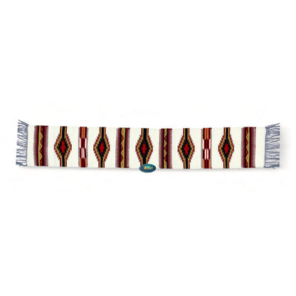 MOUSM Handwoven Cotton Table Runner – Southwestern Rustic Décor, Beige Geometric Boho Table Accent, Farmhouse Dining Textile with Fringed Edges