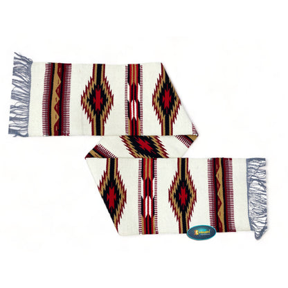 MOUSM Handwoven Cotton Table Runner – Southwestern Rustic Décor, Beige Geometric Boho Table Accent, Farmhouse Dining Textile with Fringed Edges