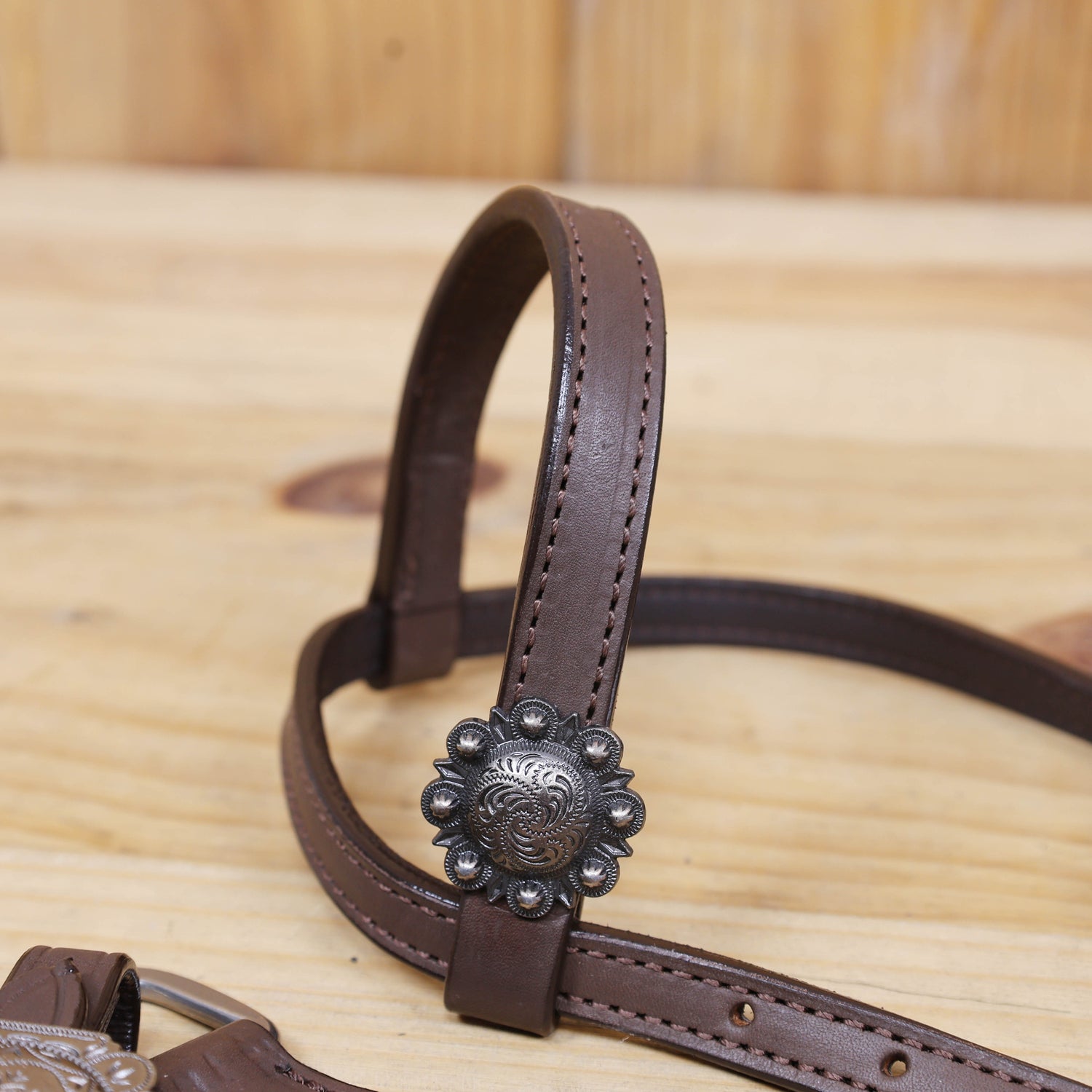 Western leather single ear tack set with simple plain brown leather design