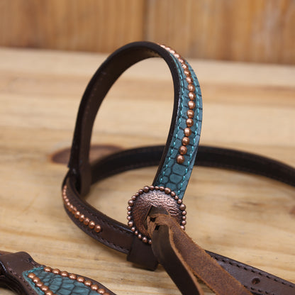 handcrafted argentina cow leather western one ear horse headstall tack with copper studs and antique copper hardware