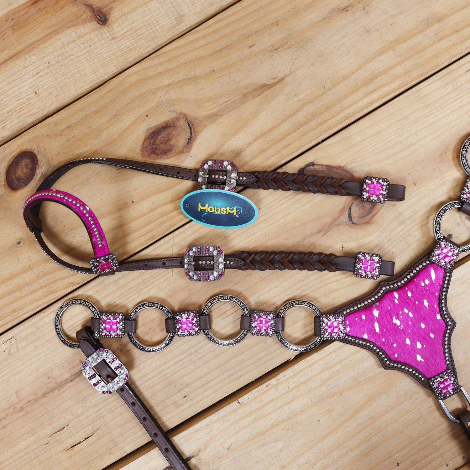 Western horse tack with braided cheekpiece and one ear design horse headstall 