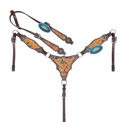 Orange Steer Embossed Leather with Antique Square Berry Conchos 