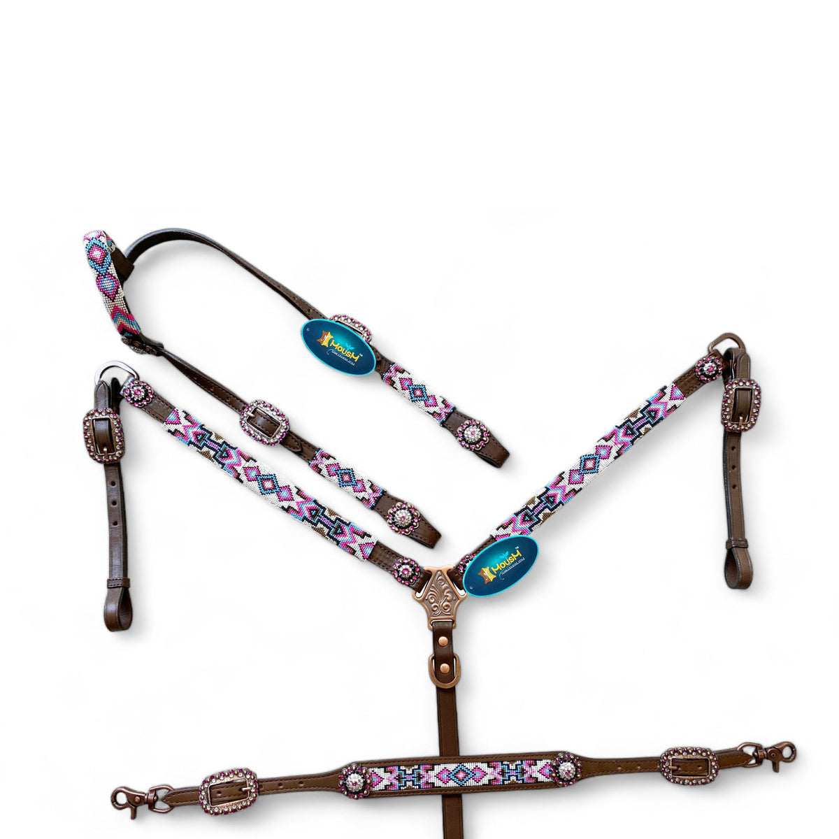  Pink-White-Blue Beaded Southwestern