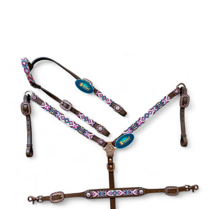  Pink-White-Blue Beaded Southwestern