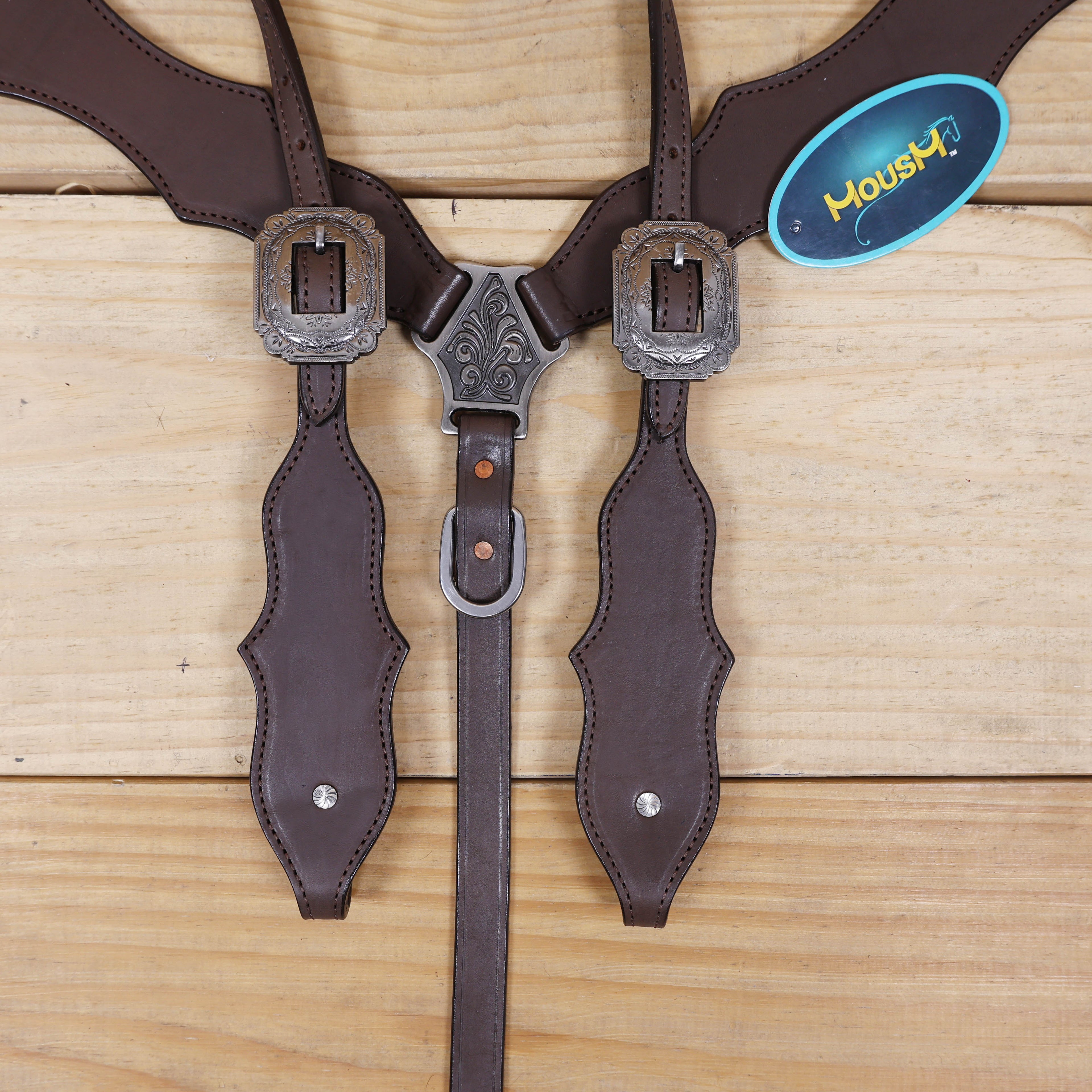 Handcrafted Argentina cow leather cheekpieces in plain brown leather
