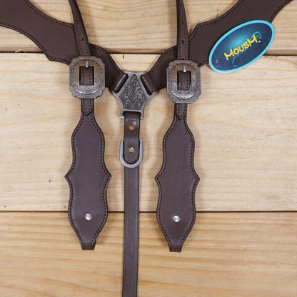 Handcrafted Argentina cow leather cheekpieces in plain brown leather