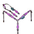 Bring color to your tack collection with a purple glitter Western set featuring Genuine Argentina Cow Leather, rhinestone conchos and silver studs.