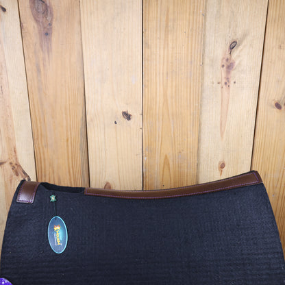 MOSUM Western Saddle Pad - Saddle Pad for Horses Synthetic Wool Blend Black Felt with Purple Acid Wash Hair on Cowhide Leather Patch, Comfort Pad for Horses