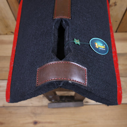 MOSUM Western Saddle Pad - Saddle Pad for Horses Synthetic Wool Blend Black Felt with Red Acid Wash Hair on Cowhide Leather Patch, Comfort Pad for Horses