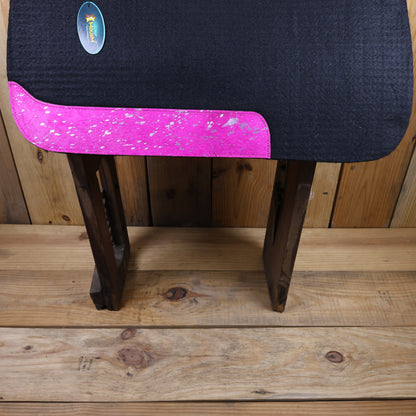 MOSUM Western Saddle Pad - Saddle Pad for Horses Synthetic Wool Blend Black Felt with Pink Acid Wash Hair on Cowhide Leather Patch, Comfort Pad for Horses