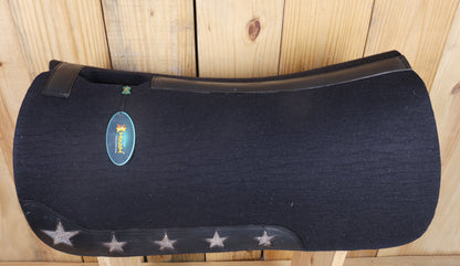 MOUSM Western Saddle Pad - 5 Star Saddle Pad with Full Skirt with Cutout Feather Trim and Leather Reinforced Spine Decorated with Cutout Star with Silver Glitter Inlay on Real Cow Hide Leather, Comfortable Saddle Pads