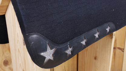 MOUSM Western Saddle Pad - 5 Star Saddle Pad with Full Skirt with Cutout Feather Trim and Leather Reinforced Spine Decorated with Cutout Star with Silver Glitter Inlay on Real Cow Hide Leather, Comfortable Saddle Pads