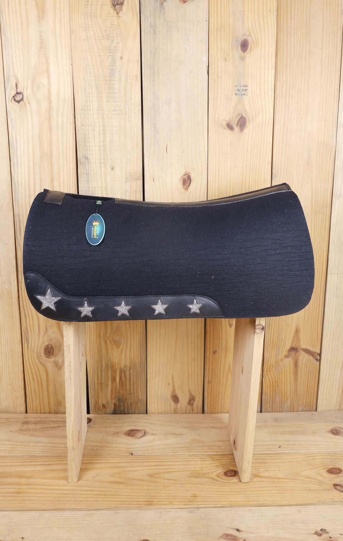 MOUSM Western Saddle Pad - 5 Star Saddle Pad with Full Skirt with Cutout Feather Trim and Leather Reinforced Spine Decorated with Cutout Star with Silver Glitter Inlay on Real Cow Hide Leather, Comfortable Saddle Pads