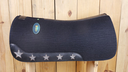 MOUSM Western Saddle Pad - 5 Star Saddle Pad with Full Skirt with Cutout Feather Trim and Leather Reinforced Spine Decorated with Cutout Star with Silver Glitter Inlay on Real Cow Hide Leather, Comfortable Saddle Pads