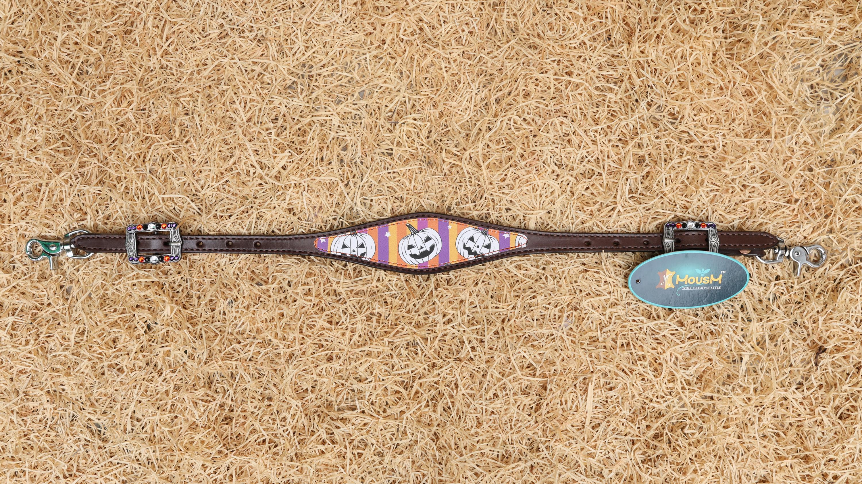 halloween theme wither strap with pumpkin and striped design