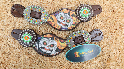 pumpkin print western spur strap 