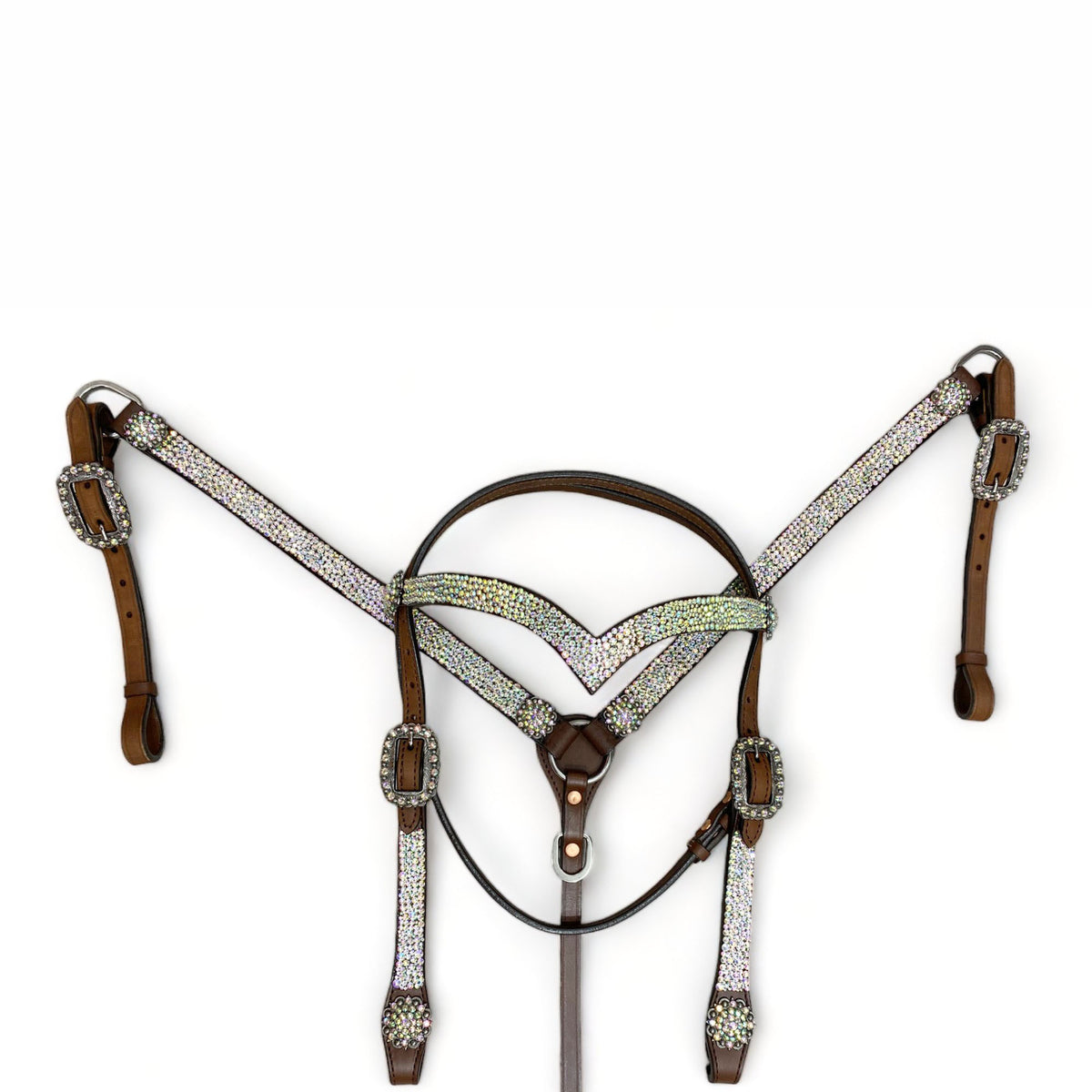 Western Silver Rhinestone Headstall and Breast Collar Set for Horse