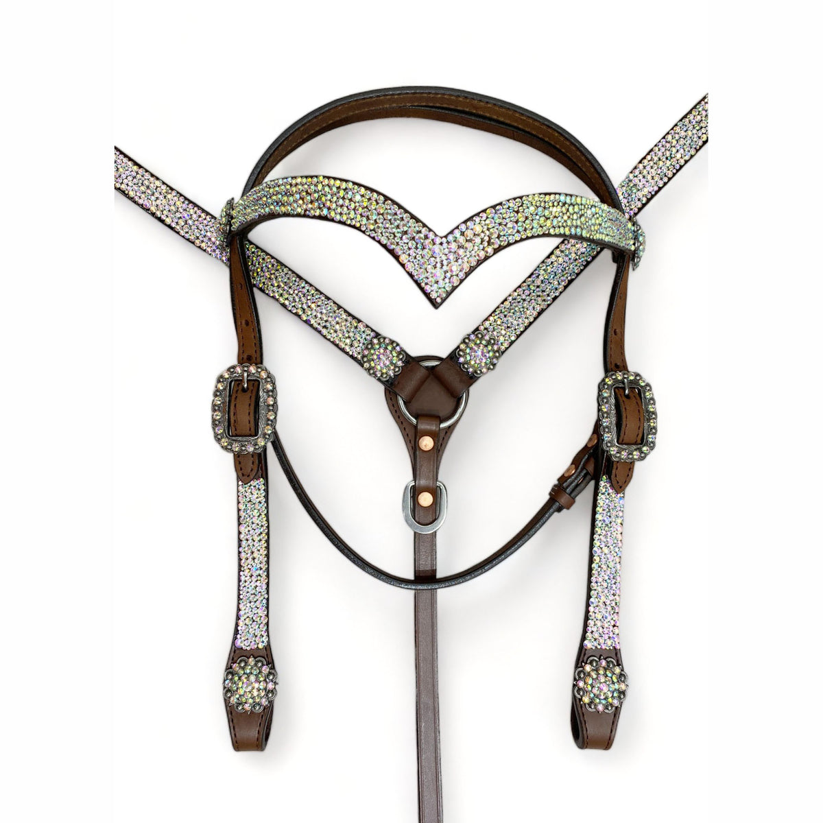 Western Silver Rhinestone Headstall and Breast Collar Set for Horse