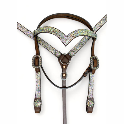Western Silver Rhinestone Headstall and Breast Collar Set for Horse