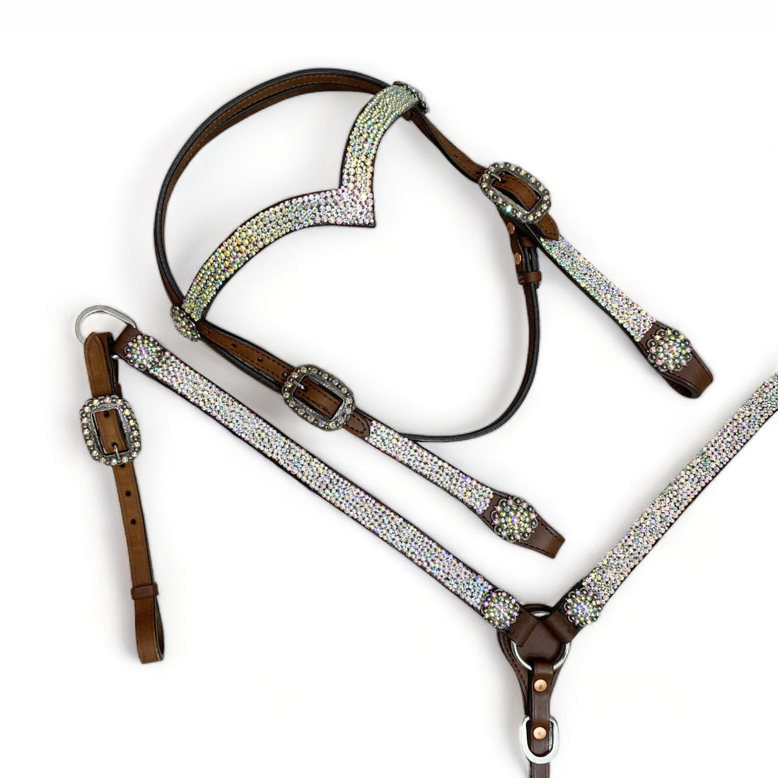 Western Silver Rhinestone Headstall and Breast Collar Set for Horse