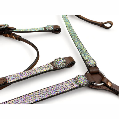 Western Silver Rhinestone Headstall and Breast Collar Set for Horse