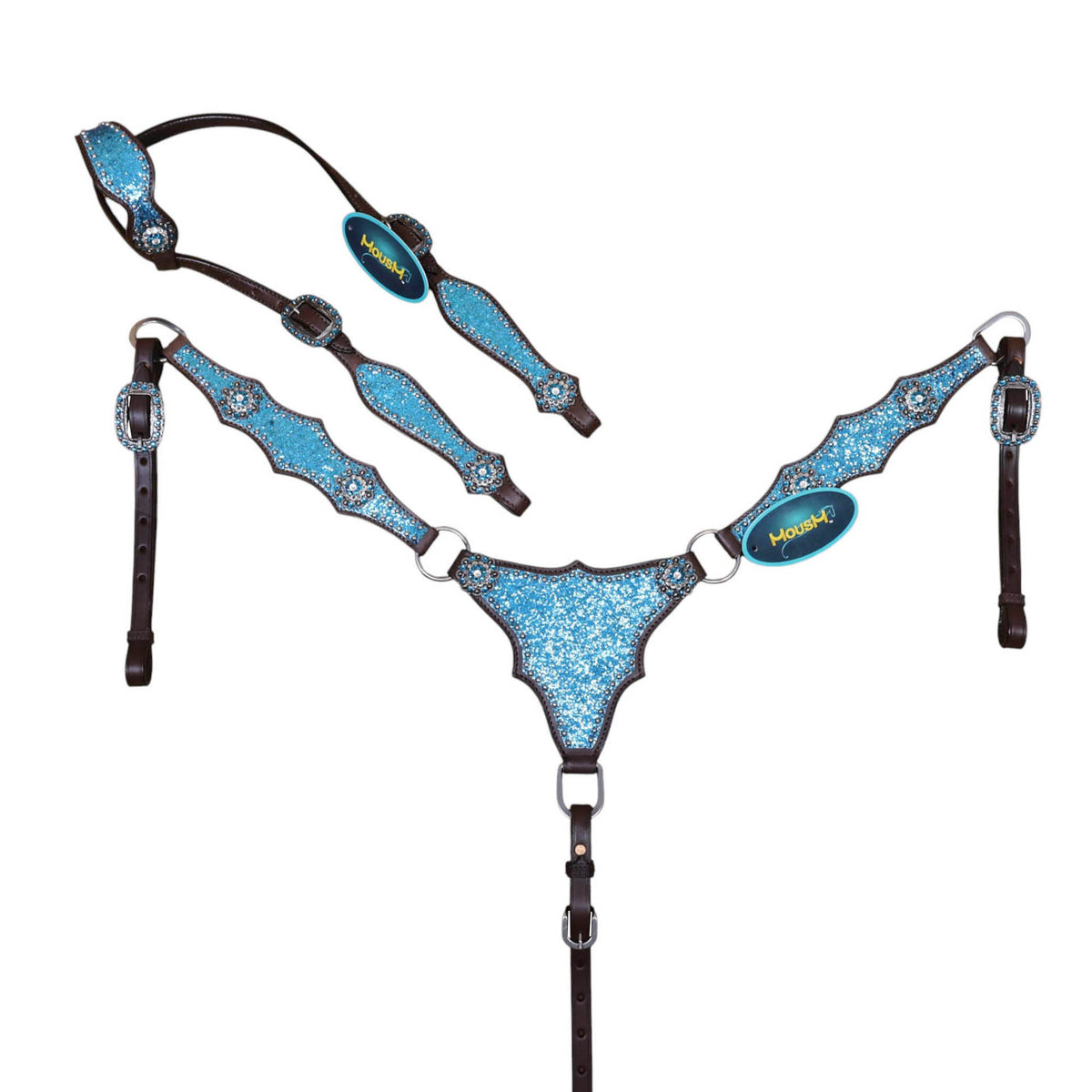 teal glitter alligator design, big sparkle accents, bling rhinestone conchos, and silver studs