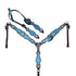 Teal glitter Western horse tack made with Genuine Argentina Cow Leather, rhinestone conchos, silver studs, antique nickel hardware and copper rivets.