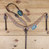 Handcrafted Argentina cow leather headstall with antique finish and detailed window tooling design