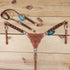 handcrafted Western headstall and breast collar set with cowboy boot engraving, twisted leather braiding on cheekpieces