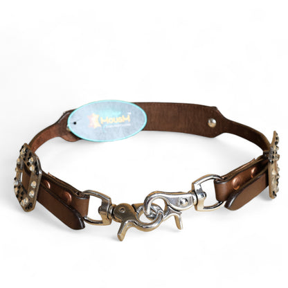 MOUSM Western Wither Strap - Stylish Horse Tack Accessory Decorated with White Metallic Acid Wash Cowhide, Surrounded by Silver Studs, Shining Rhinestone Conchos