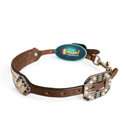 MOUSM Western Wither Strap - Stylish Horse Tack Accessory Decorated with White Metallic Acid Wash Cowhide, Surrounded by Silver Studs, Shining Rhinestone Conchos