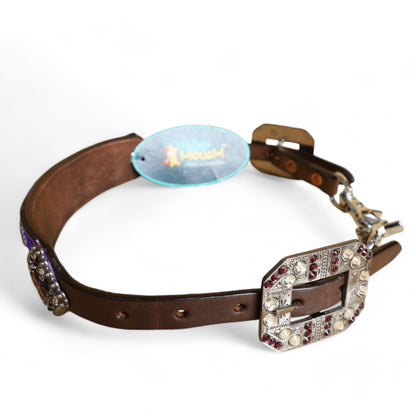 MOUSM Western Wither Strap - Stylish Horse Tack Accessory Decorated with Purple Metallic Acid Wash Cowhide, Surrounded by Silver Studs, Shining Rhinestone Conchos